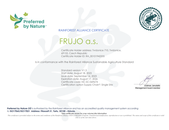 Rainforest Alliance Zertifikate